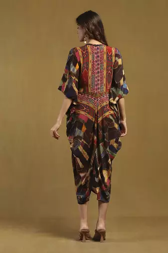 Brown velvet patchwork kaftan dress