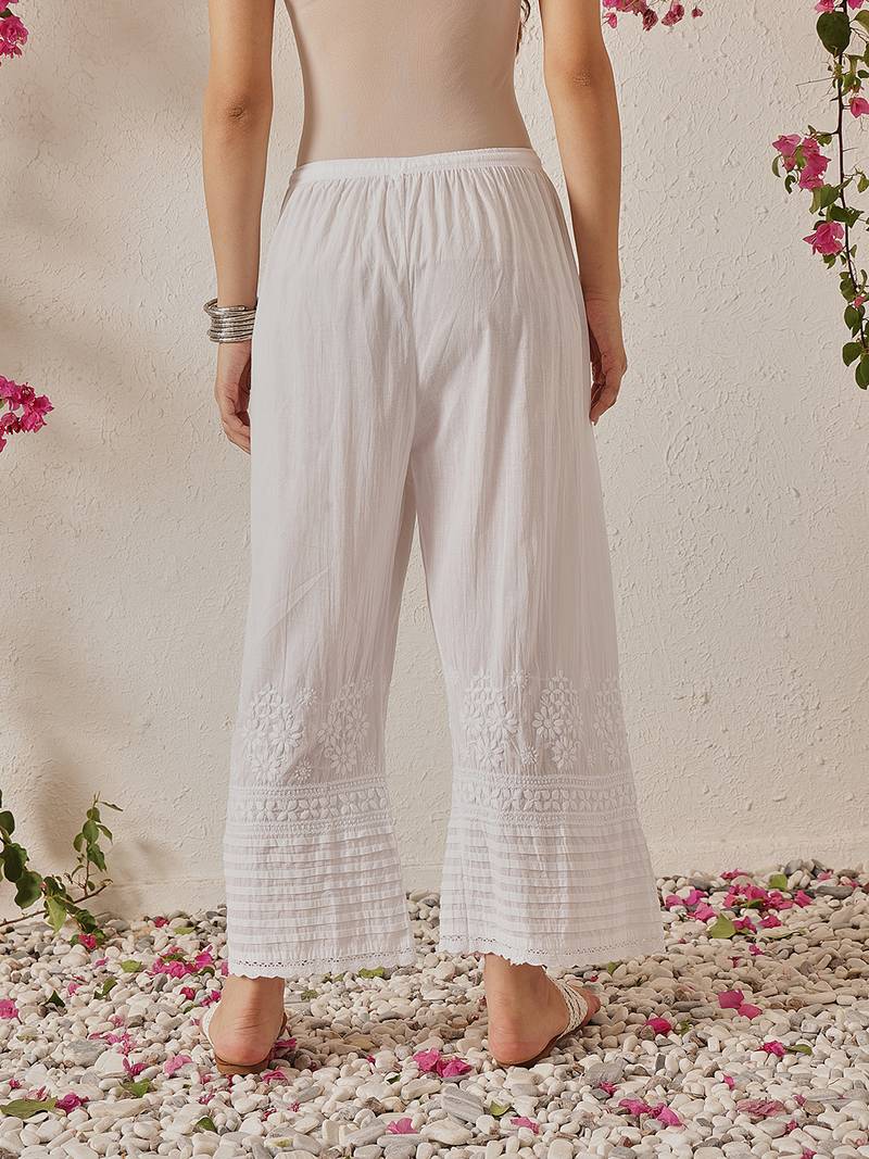 hand embroidered white cotton lucknowi chikankari palazzo 