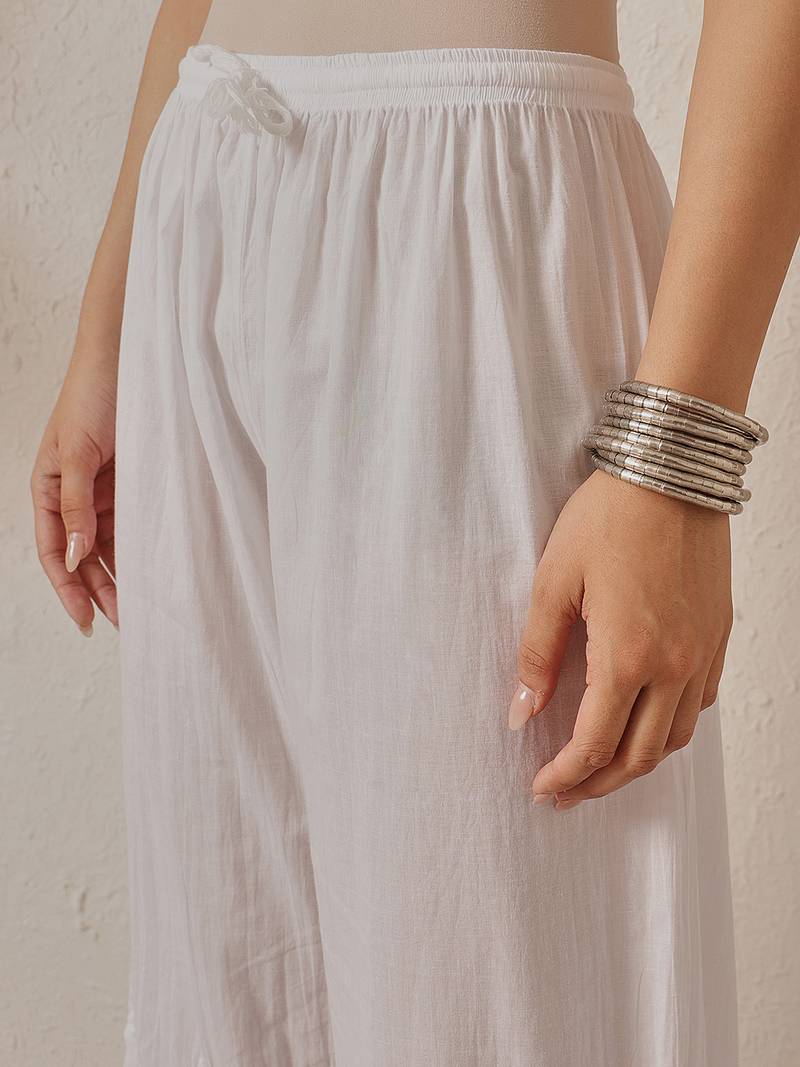 hand embroidered white cotton lucknowi chikankari palazzo 