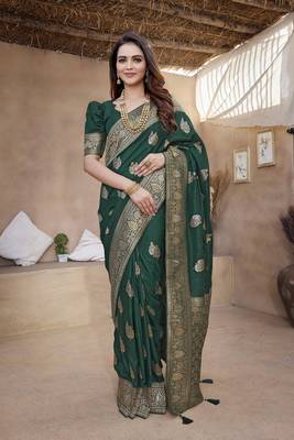 Green Paithani Silk Saree With Zari Weaving Work With Blouse 1