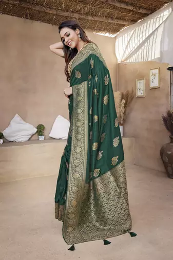 Green Paithani Silk Saree With Zari Weaving Work With Blouse