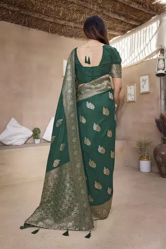 Green Paithani Silk Saree With Zari Weaving Work With Blouse