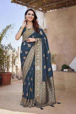 Royal Blue Paithani Silk Saree With Zari Weaving Work With Blouse 1