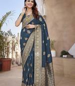 Royal Blue Paithani Silk Saree With Zari Weaving Work With Blouse