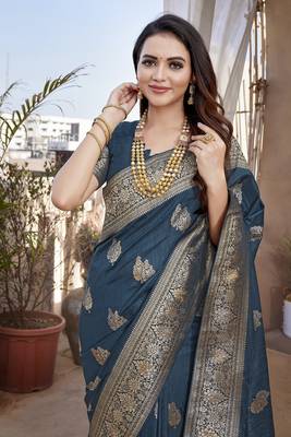 Royal Blue Paithani Silk Saree With Zari Weaving Work With Blouse 3