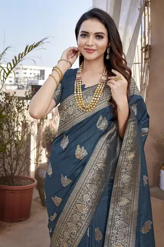 Royal Blue Paithani Silk Saree With Zari Weaving Work With Blouse