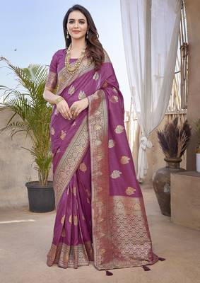 Lavender Paithani Silk Saree With Zari Weaving Work With Blouse 1