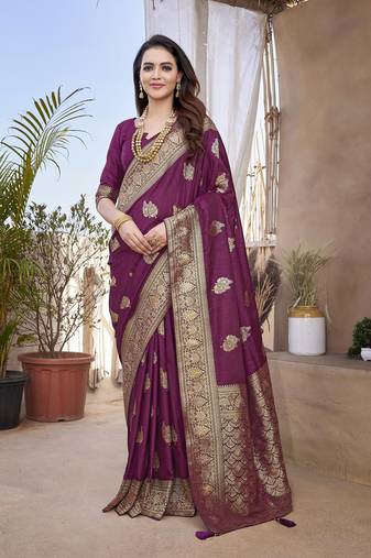 Purple Paithani Silk Saree With Zari Weaving Work With Blouse