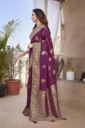 Purple Paithani Silk Saree With Zari Weaving Work With Blouse