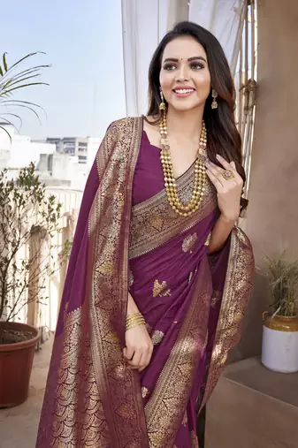Purple Paithani Silk Saree With Zari Weaving Work With Blouse