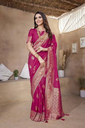 Pink Paithani Silk Saree With Zari Weaving Work With Blouse