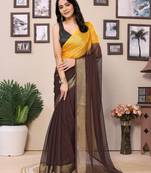 Ready To Wear Yellow Chiffon Saree With woven stripe work Saree With Blouse