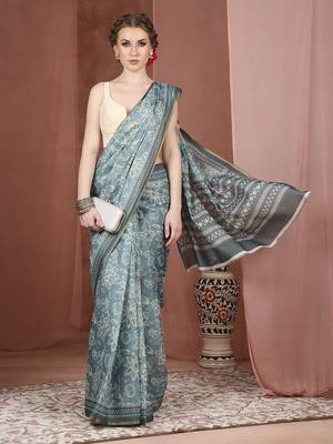 Batik printed silk cotton saree 1