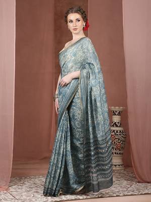 Batik printed silk cotton saree 2