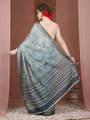 Batik printed silk cotton saree 3