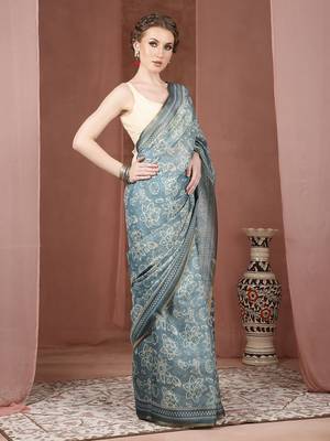 Batik printed silk cotton saree 5