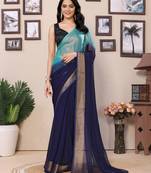 Ready To Wear Blue Chiffon Saree With woven stripe work Saree With Blouse