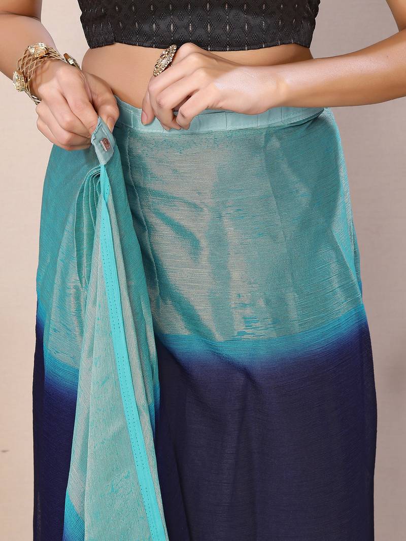 Ready To Wear Blue Chiffon Saree With woven stripe work Saree With Blouse