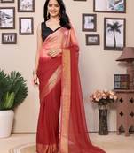 Ready To Wear Red Chiffon Saree With woven stripe work Saree With Blouse