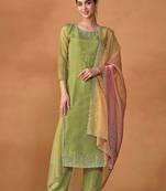 green embroidered organza  pant straight.(size Free size full stitched Up To 42")