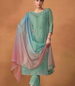 turquoise embroidered organza  pant straight.(size Free size full stitched Up To 42")