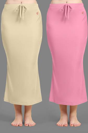 Women's Plain Nylon Petticoat Skirts Saree Silhouette Shape Wear set of 2
