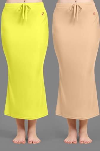 Women's Plain Nylon Petticoat Skirts for Saree Silhouette Shape Wear set of 2
