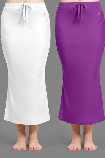 Women's Plain Nylon Petticoat Skirts Saree Silhouette Shape Wear set of 2