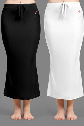 Women's Plain Nylon Petticoat Skirts Saree Silhouette Shape Wear set of 2