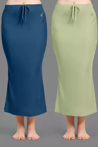 Women's Plain Nylon Petticoat Skirts Saree Silhouette Shape Wear set of 2