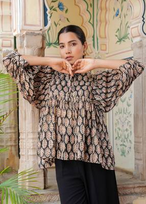The jaipur art block printed black mahika blouse 1