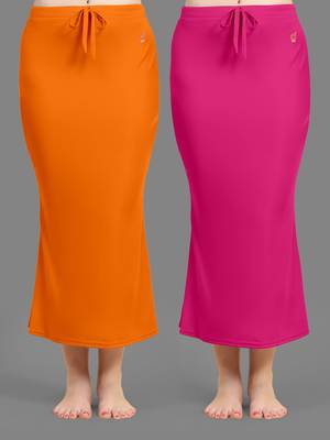 Trendmalls Women's Plain Nylon Petticoat Skirts Saree Silhouette Shape Wear set of 2 1