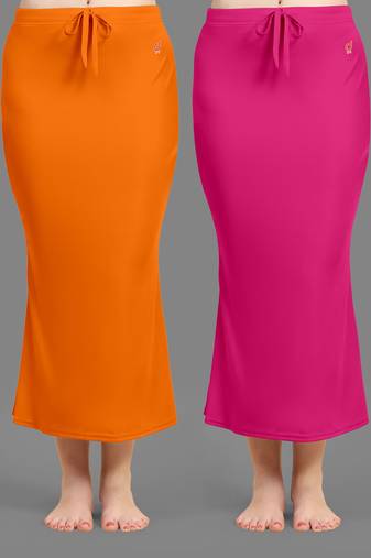 Women's Plain Nylon Petticoat Skirts Saree Silhouette Shape Wear set of 2