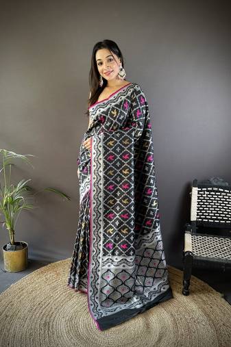 lichi soft silk saree with attractive thread & silver gold zari weaving pallu