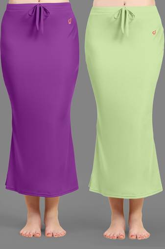 Women's Plain Nylon Petticoat Skirts Saree Silhouette Shape Wear set of 2