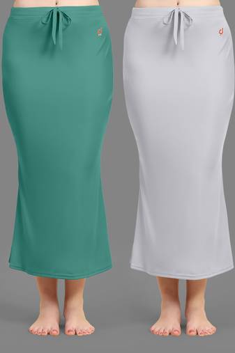 Women's Plain Nylon Petticoat Skirts Saree Silhouette Shape Wear set of 2