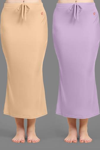 Women's Plain Nylon Petticoat Skirts Saree Silhouette Shape Wear set of 2