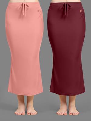 Trendmalls Women's Plain Nylon Petticoat Skirts Saree Silhouette Shape Wear set of 2 1