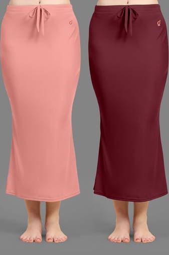 Women's Plain Nylon Petticoat Skirts Saree Silhouette Shape Wear set of 2