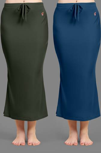 Women's Plain Nylon Petticoat Skirts Saree Silhouette Shape Wear set of 2