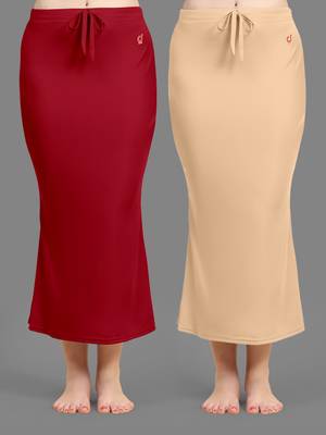 Trendmalls Plain Nylon Soft Petticoat Skirts Saree Silhouette Shape Wear set of 2 1