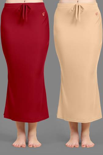 Plain Nylon Soft Petticoat Skirts Saree Silhouette Shape Wear set of 2