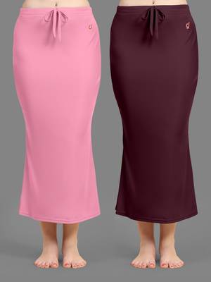 Trendmalls Plain Nylon Soft Petticoat Skirts Saree Silhouette Shape Wear set of 2 1