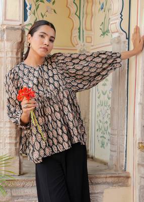 The jaipur art block printed black mahika blouse 5