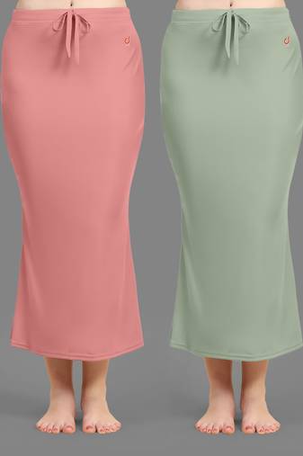 Women's Plain Nylon Petticoat Skirts Saree Silhouette Shape Wear set of 2