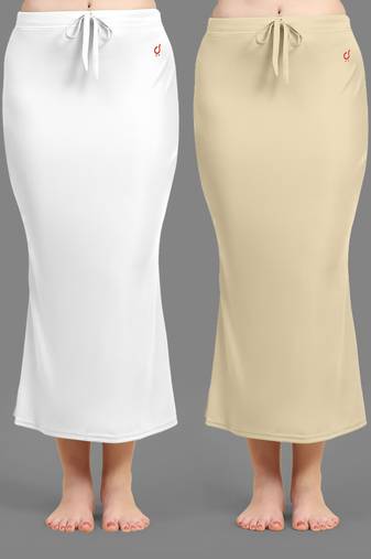 Women's Plain Nylon Petticoat Skirts Saree Silhouette Shape Wear set of 2