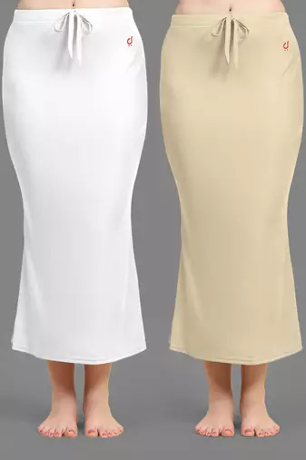 Women's Plain Nylon Petticoat Skirts Saree Silhouette Shape Wear set of 2