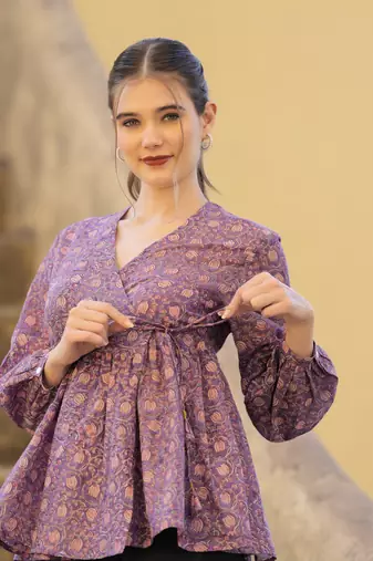 The jaipur art hand block printedhazel wrap blouse