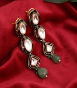 Long meenakari kundan earrings with emeralds