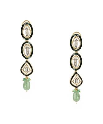 Long meenakari kundan earrings with emeralds 3